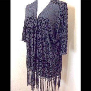 Kimono cover top fringed bottom laser cut design